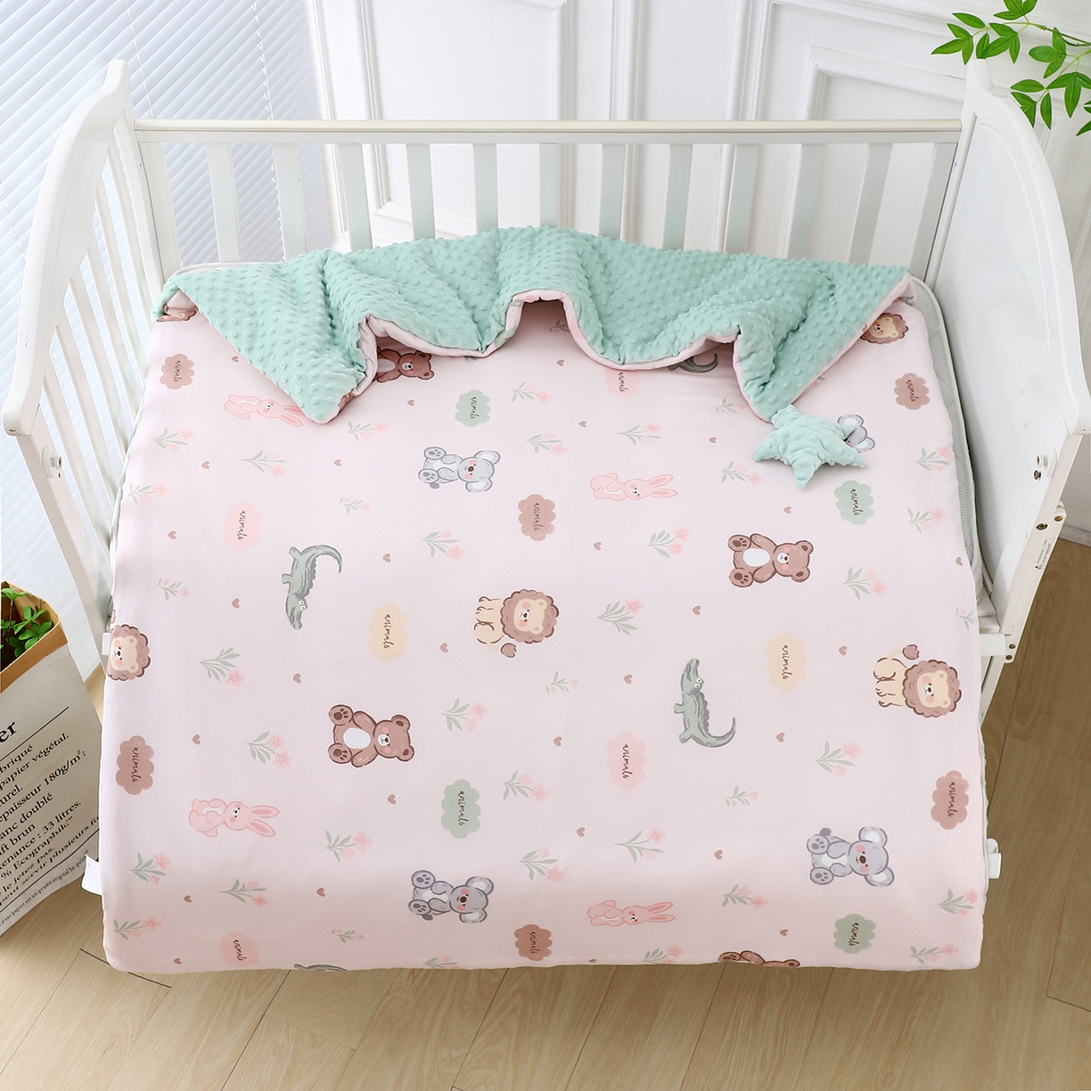 91家纺网 家纺一手货源 找家纺 肖恩毯业 2025秋冬小海星款针织棉宝宝绒豆豆被 动物乐园