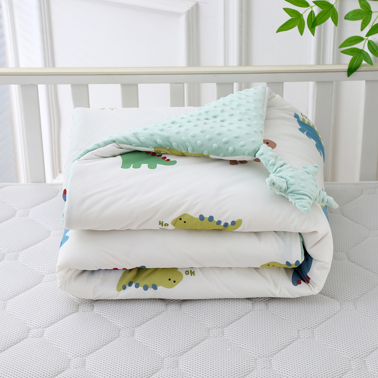 91家纺网 家纺一手货源 找家纺 肖恩毯业 2025秋冬小海星款针织棉宝宝绒豆豆被 恐龙星语