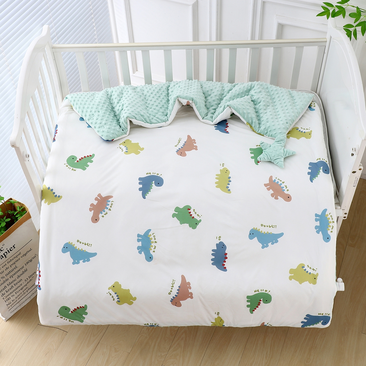 91家纺网 家纺一手货源 找家纺 肖恩毯业 2025秋冬小海星款针织棉宝宝绒豆豆被 恐龙星语