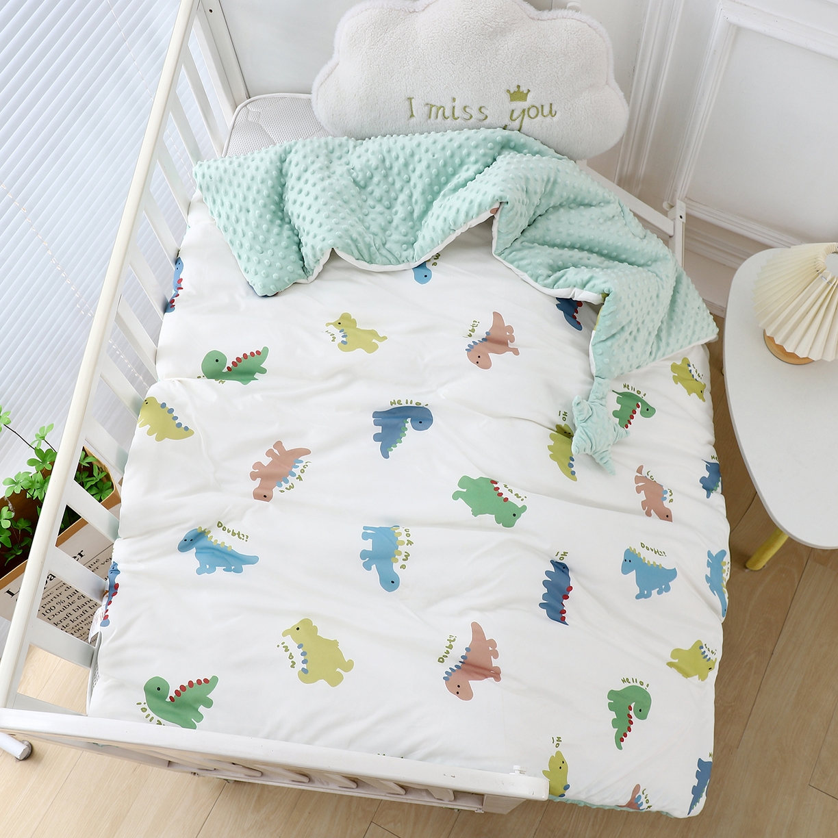 肖恩毯业 2025秋冬小海星款针织棉宝宝绒豆豆被 恐龙星语