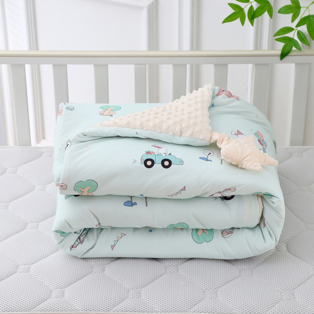 91家纺网 家纺一手货源 找家纺 肖恩毯业 2025秋冬小海星款针织棉宝宝绒豆豆被 萌兔假日