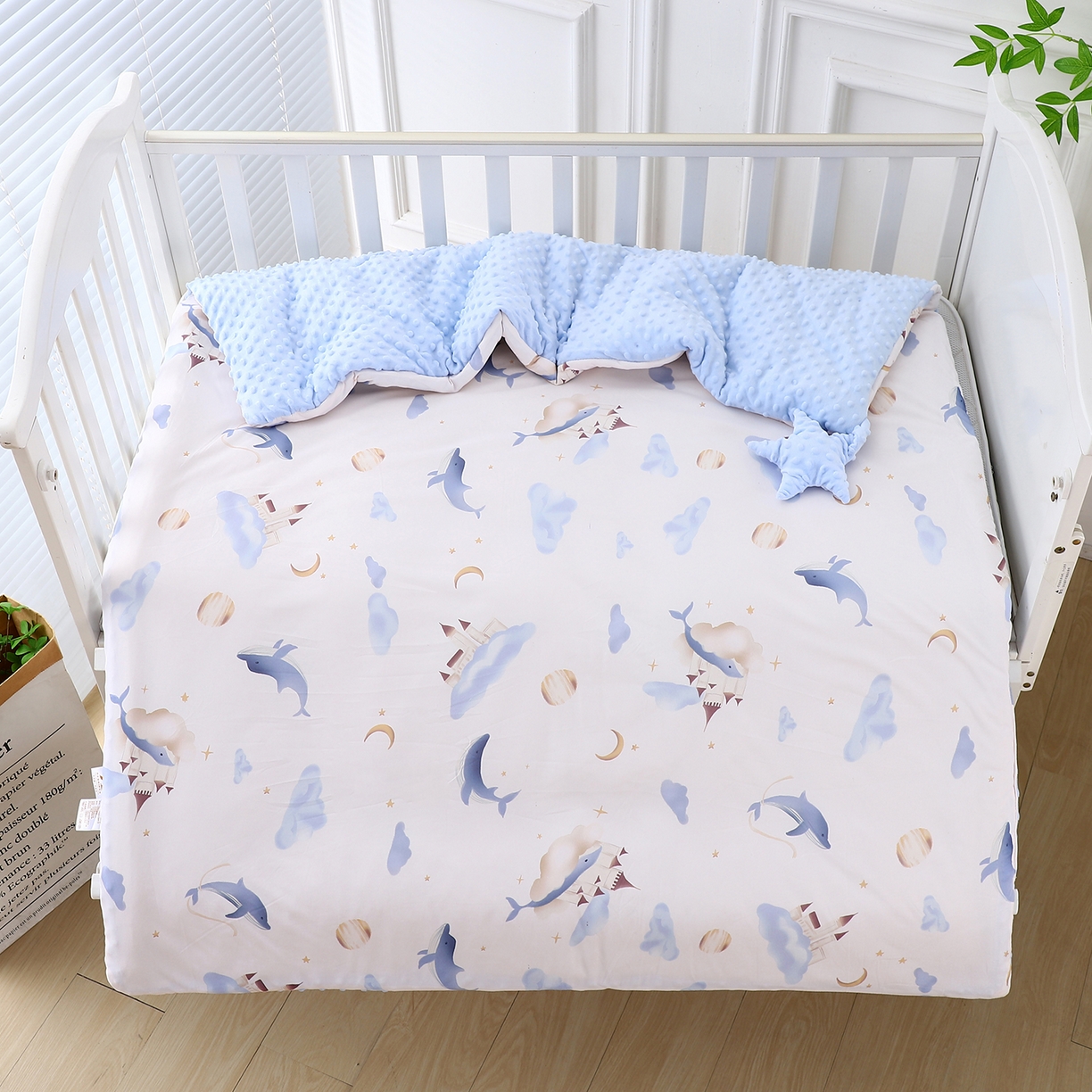 91家纺网 家纺一手货源 找家纺 肖恩毯业 2025秋冬小海星款针织棉宝宝绒豆豆被 云鲸伴眠