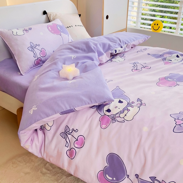 91家纺网 家纺一手货源 找家纺 吉咪兔 2025新款正版三丽鸥库洛米美乐蒂幼儿园被子三件套纯棉被褥六件套午睡气球库洛米