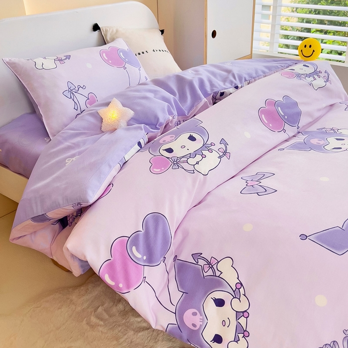 91家纺网 家纺一手货源 找家纺 吉咪兔 2025新款正版三丽鸥库洛米美乐蒂幼儿园被子三件套纯棉被褥六件套午睡气球库洛米