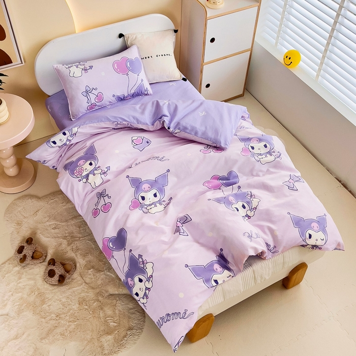 91家纺网 家纺一手货源 找家纺 吉咪兔 2025新款正版三丽鸥库洛米美乐蒂幼儿园被子三件套纯棉被褥六件套午睡气球库洛米