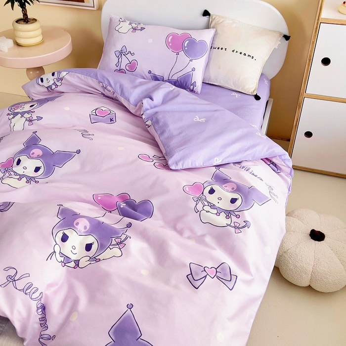 91家纺网 家纺一手货源 找家纺 吉咪兔 2025新款正版三丽鸥库洛米美乐蒂幼儿园被子三件套纯棉被褥六件套午睡气球库洛米