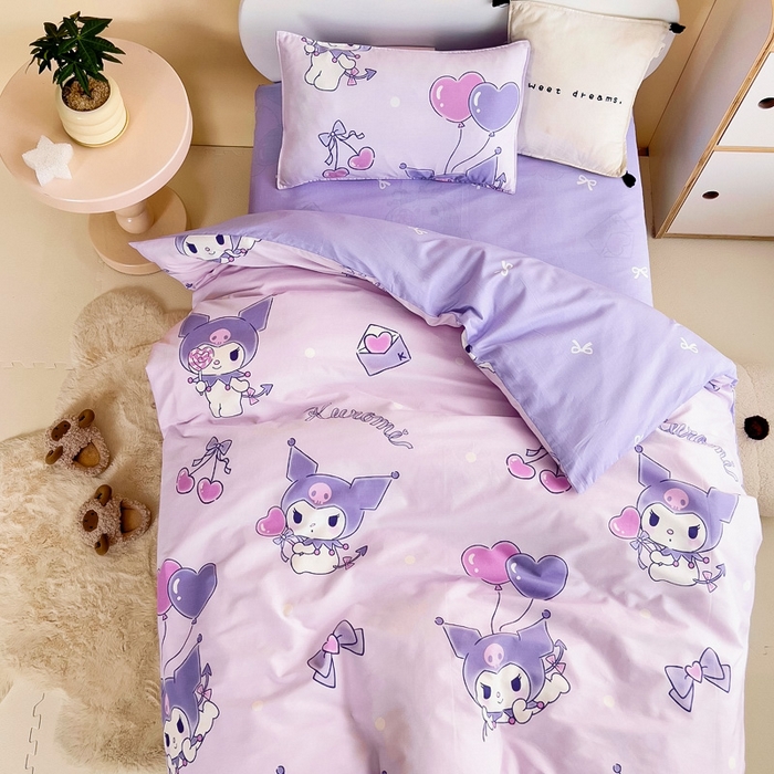 91家纺网 家纺一手货源 找家纺 吉咪兔 2025新款正版三丽鸥库洛米美乐蒂幼儿园被子三件套纯棉被褥六件套午睡气球库洛米