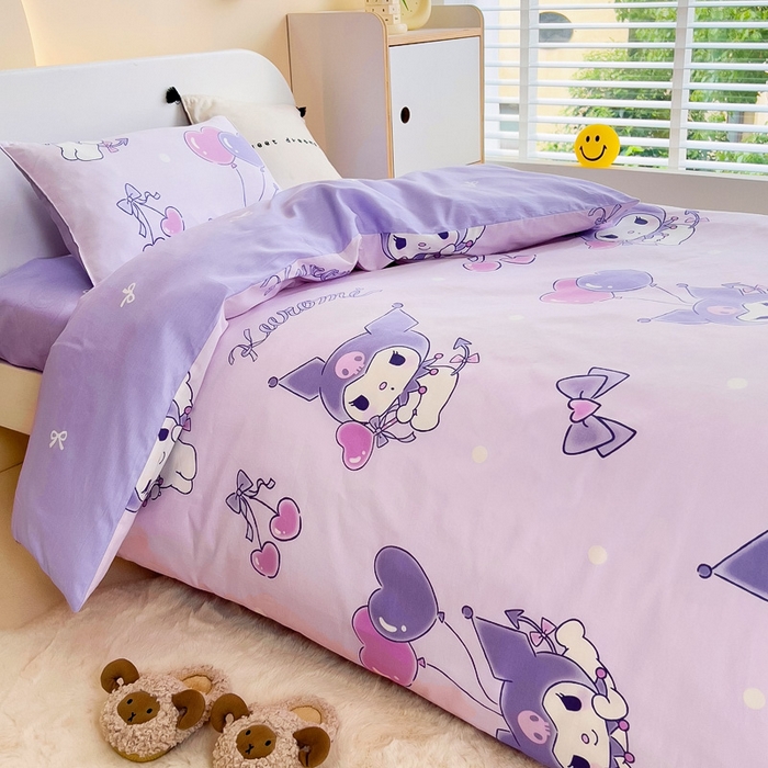 91家纺网 家纺一手货源 找家纺 吉咪兔 2025新款正版三丽鸥库洛米美乐蒂幼儿园被子三件套纯棉被褥六件套午睡气球库洛米