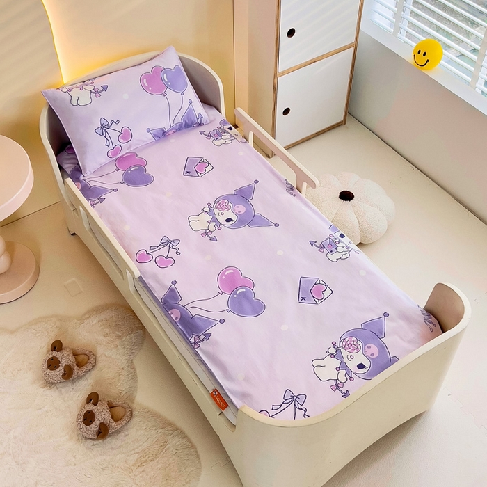 91家纺网 家纺一手货源 找家纺 吉咪兔 2025新款正版三丽鸥库洛米美乐蒂幼儿园被子三件套纯棉被褥六件套午睡气球库洛米