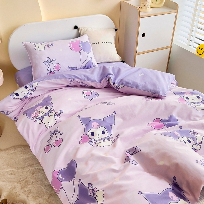 91家纺网 家纺一手货源 找家纺 吉咪兔 2025新款正版三丽鸥库洛米美乐蒂幼儿园被子三件套纯棉被褥六件套午睡气球库洛米