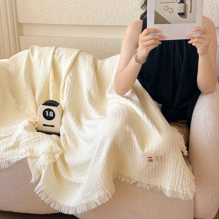 91家纺网 家纺一手货源 找家纺 （总）悦然毛巾被 2025新款全棉纯棉四层纱布流苏毯毛巾被 意境系列