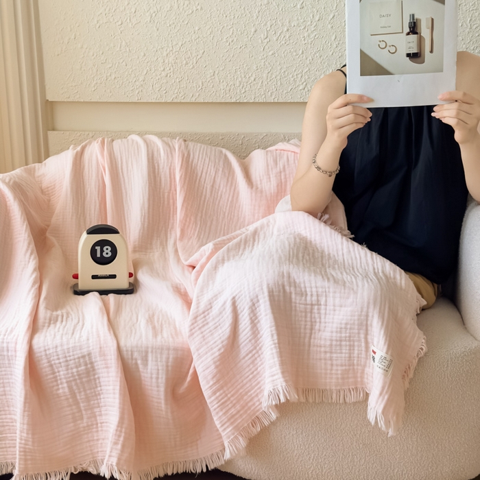 91家纺网 家纺一手货源 找家纺 （总）悦然毛巾被 2025新款全棉纯棉四层纱布流苏毯毛巾被 意境系列