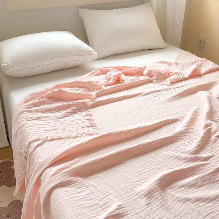 91家纺网 家纺一手货源 找家纺 （总）悦然毛巾被 2025新款全棉纯棉四层纱布流苏毯毛巾被 意境系列