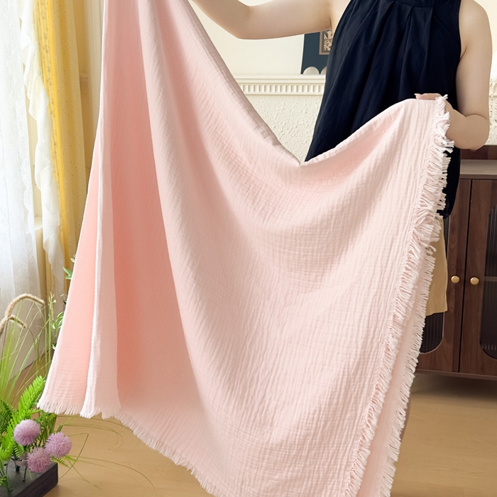 91家纺网 家纺一手货源 找家纺 悦然毛巾被 2025新款全棉纯棉四层纱布流苏毯毛巾被 意境系列 意境-粉