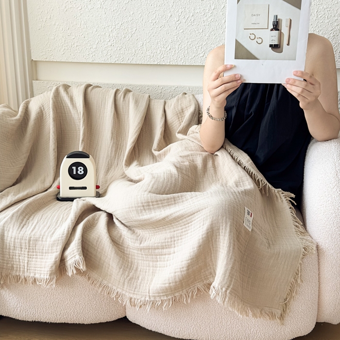 悦然毛巾被 2025新款全棉纯棉四层纱布流苏毯毛巾被 意境系列 意境-灰