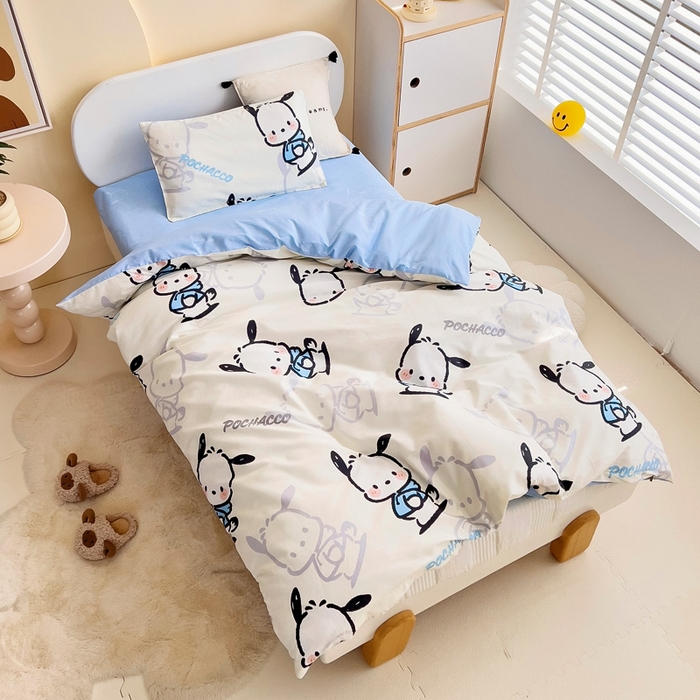 91家纺网 家纺一手货源 找家纺 吉咪兔 2025新款正版三丽鸥库洛米美乐蒂幼儿园被子三件套纯棉被褥六件套午睡淘气帕恰狗