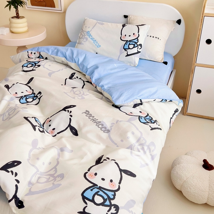 91家纺网 家纺一手货源 找家纺 吉咪兔 2025新款正版三丽鸥库洛米美乐蒂幼儿园被子三件套纯棉被褥六件套午睡淘气帕恰狗
