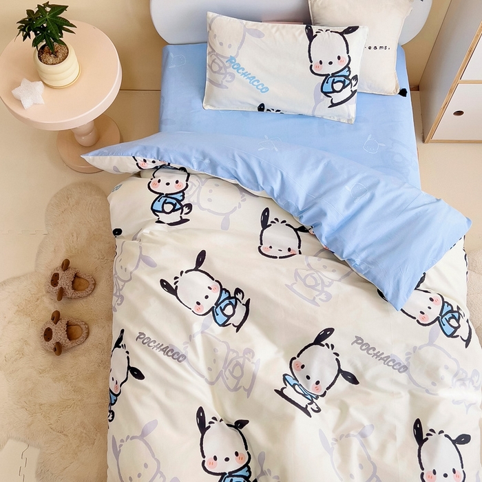 91家纺网 家纺一手货源 找家纺 吉咪兔 2025新款正版三丽鸥库洛米美乐蒂幼儿园被子三件套纯棉被褥六件套午睡淘气帕恰狗