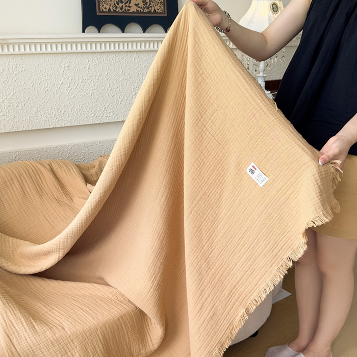 91家纺网 家纺一手货源 找家纺 悦然毛巾被 2025新款全棉纯棉四层纱布流苏毯毛巾被 意境系列 意境-棕