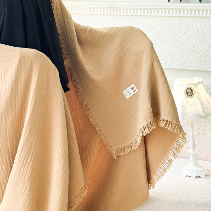 91家纺网 家纺一手货源 找家纺 悦然毛巾被 2025新款全棉纯棉四层纱布流苏毯毛巾被 意境系列 意境-棕