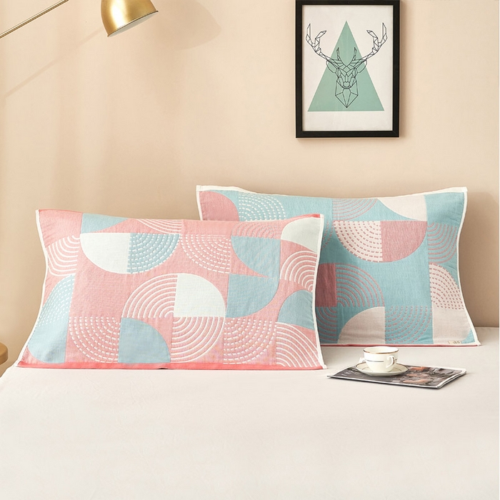 朴尔家纺-毛巾被2025新款全棉四层纱布休闲枕巾 潮流风尚-粉