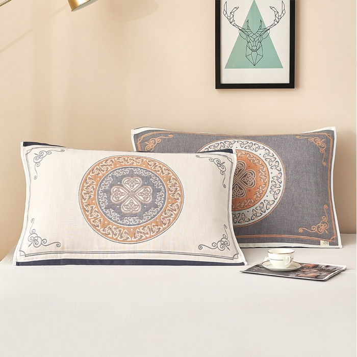 朴尔家纺-毛巾被2025新款全棉四层纱布休闲枕巾 蒂凡尼-米白