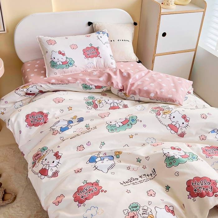 91家纺网 家纺一手货源 找家纺 吉咪兔 2025新款正版三丽鸥库洛米美乐蒂幼儿园被子三件套纯棉被褥六件套午睡甜心凯蒂