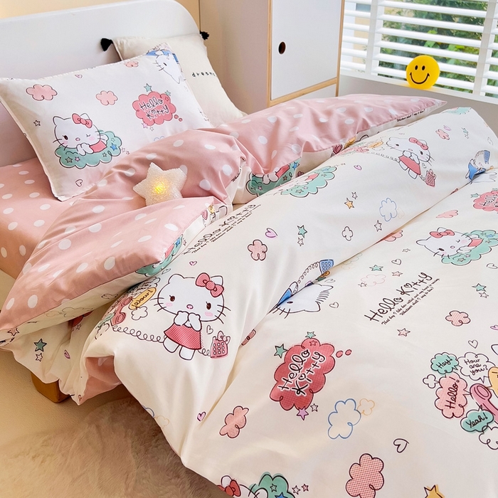 91家纺网 家纺一手货源 找家纺 吉咪兔 2025新款正版三丽鸥库洛米美乐蒂幼儿园被子三件套纯棉被褥六件套午睡甜心凯蒂