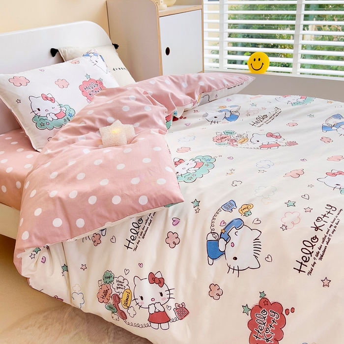 91家纺网 家纺一手货源 找家纺 吉咪兔 2025新款正版三丽鸥库洛米美乐蒂幼儿园被子三件套纯棉被褥六件套午睡甜心凯蒂