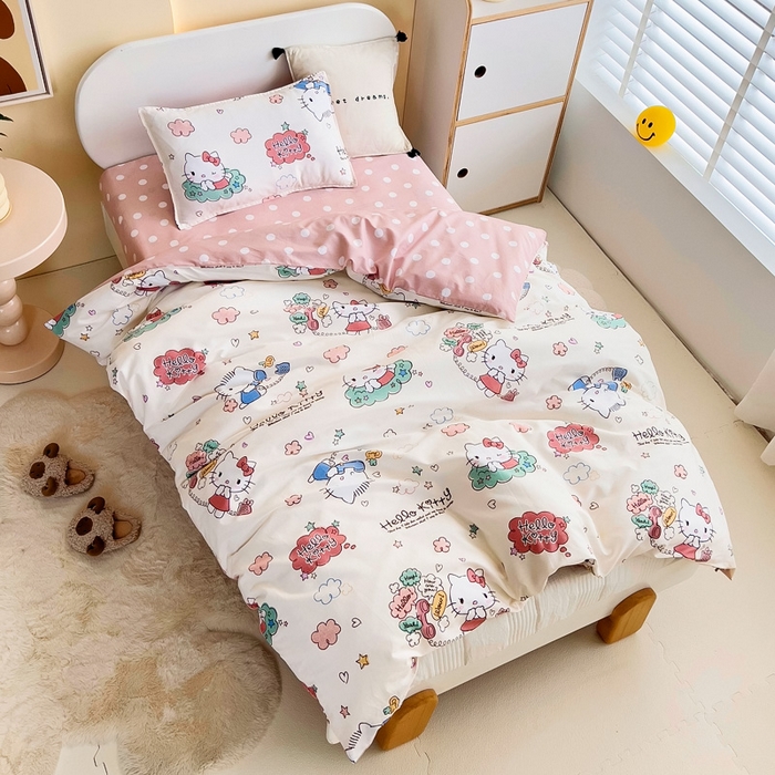 91家纺网 家纺一手货源 找家纺 吉咪兔 2025新款正版三丽鸥库洛米美乐蒂幼儿园被子三件套纯棉被褥六件套午睡甜心凯蒂