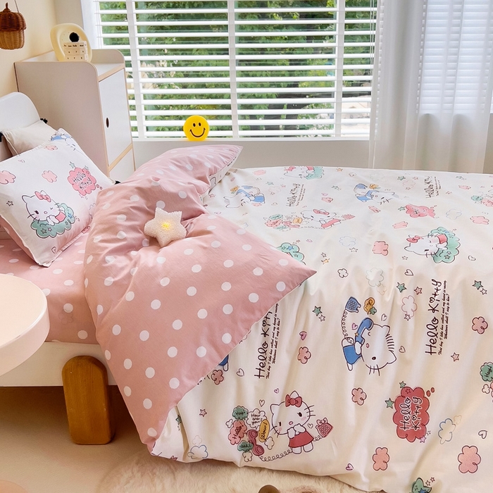 91家纺网 家纺一手货源 找家纺 吉咪兔 2025新款正版三丽鸥库洛米美乐蒂幼儿园被子三件套纯棉被褥六件套午睡甜心凯蒂