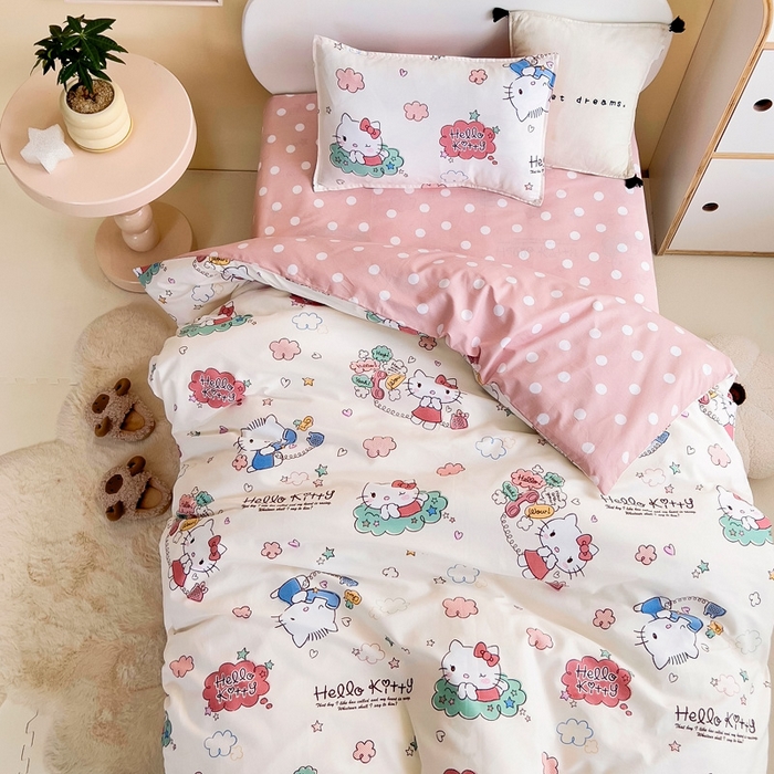 91家纺网 家纺一手货源 找家纺 吉咪兔 2025新款正版三丽鸥库洛米美乐蒂幼儿园被子三件套纯棉被褥六件套午睡甜心凯蒂