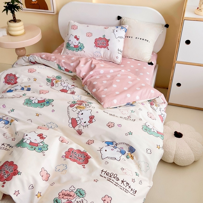 91家纺网 家纺一手货源 找家纺 吉咪兔 2025新款正版三丽鸥库洛米美乐蒂幼儿园被子三件套纯棉被褥六件套午睡甜心凯蒂