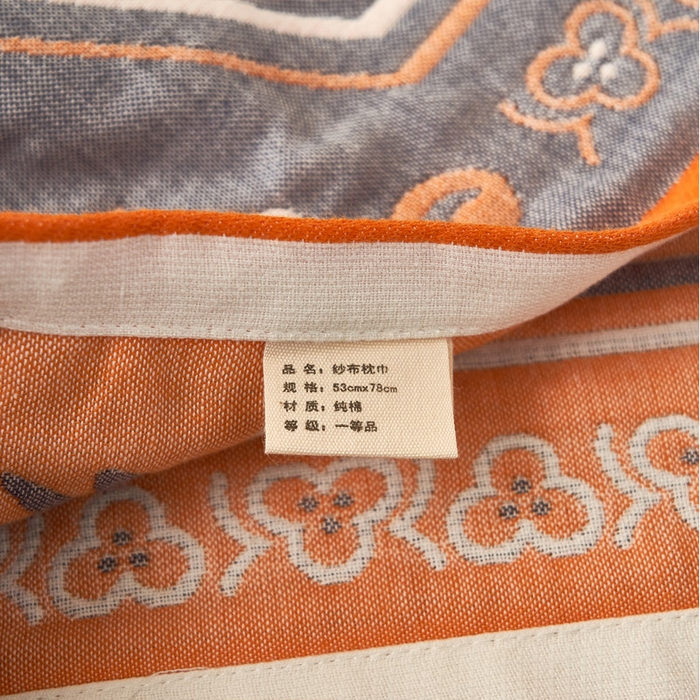 91家纺网 家纺一手货源 找家纺 朴尔家纺-毛巾被2025新款全棉四层纱布休闲枕巾 皇室贵族-灰黄