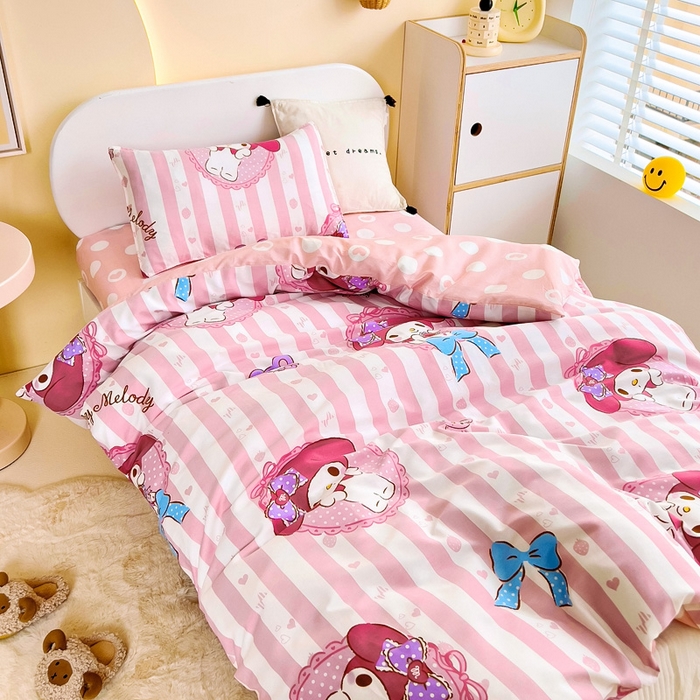 91家纺网 家纺一手货源 找家纺 吉咪兔 2025新款正版三丽鸥库洛米美乐蒂幼儿园被子三件套纯棉被褥六件套午睡条纹美乐蒂