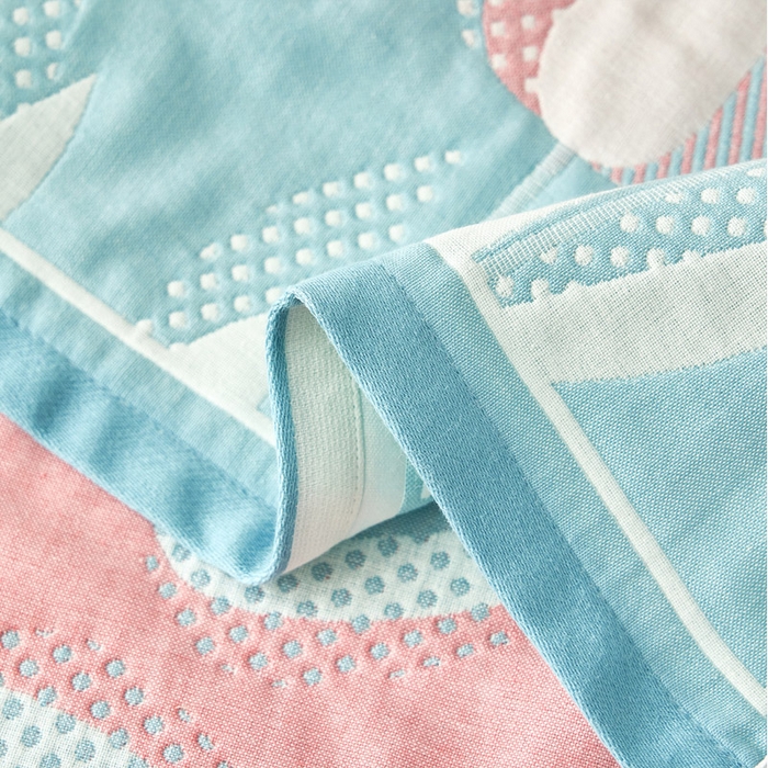 91家纺网 家纺一手货源 找家纺 朴尔家纺-毛巾被2025新款全棉四层纱布休闲枕巾 罗曼蒂克-蓝