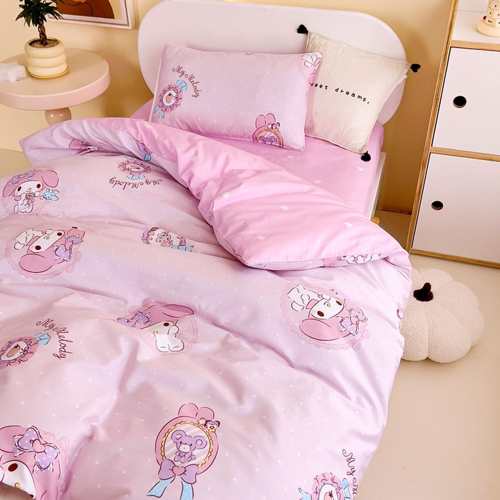 91家纺网 家纺一手货源 找家纺 吉咪兔 2025新款正版三丽鸥库洛米美乐蒂幼儿园被子三件套纯棉被褥六件套午睡小兔美乐蒂