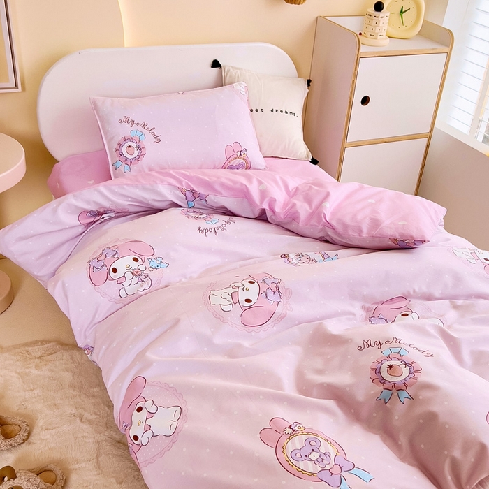 91家纺网 家纺一手货源 找家纺 吉咪兔 2025新款正版三丽鸥库洛米美乐蒂幼儿园被子三件套纯棉被褥六件套午睡小兔美乐蒂