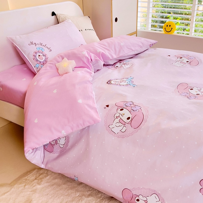 91家纺网 家纺一手货源 找家纺 吉咪兔 2025新款正版三丽鸥库洛米美乐蒂幼儿园被子三件套纯棉被褥六件套午睡小兔美乐蒂