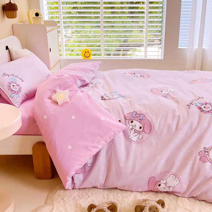 91家纺网 家纺一手货源 找家纺 吉咪兔 2025新款正版三丽鸥库洛米美乐蒂幼儿园被子三件套纯棉被褥六件套午睡小兔美乐蒂