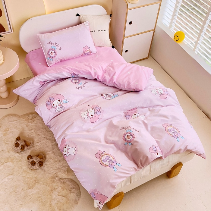 91家纺网 家纺一手货源 找家纺 吉咪兔 2025新款正版三丽鸥库洛米美乐蒂幼儿园被子三件套纯棉被褥六件套午睡小兔美乐蒂