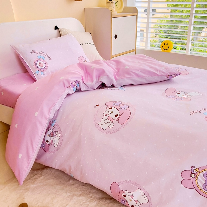 91家纺网 家纺一手货源 找家纺 吉咪兔 2025新款正版三丽鸥库洛米美乐蒂幼儿园被子三件套纯棉被褥六件套午睡小兔美乐蒂