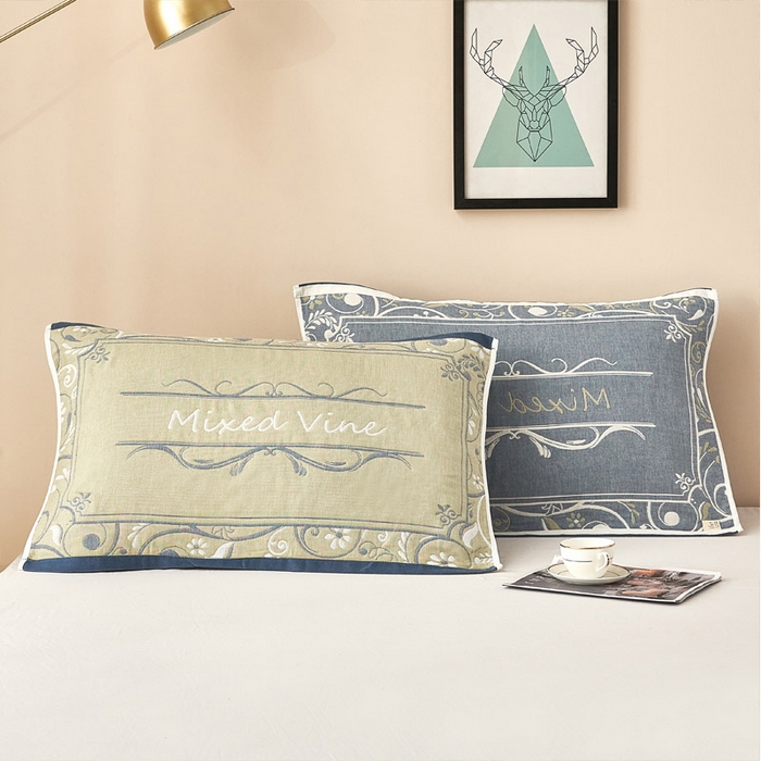 朴尔家纺-毛巾被2025新款全棉四层纱布休闲枕巾 摩登时代-绿