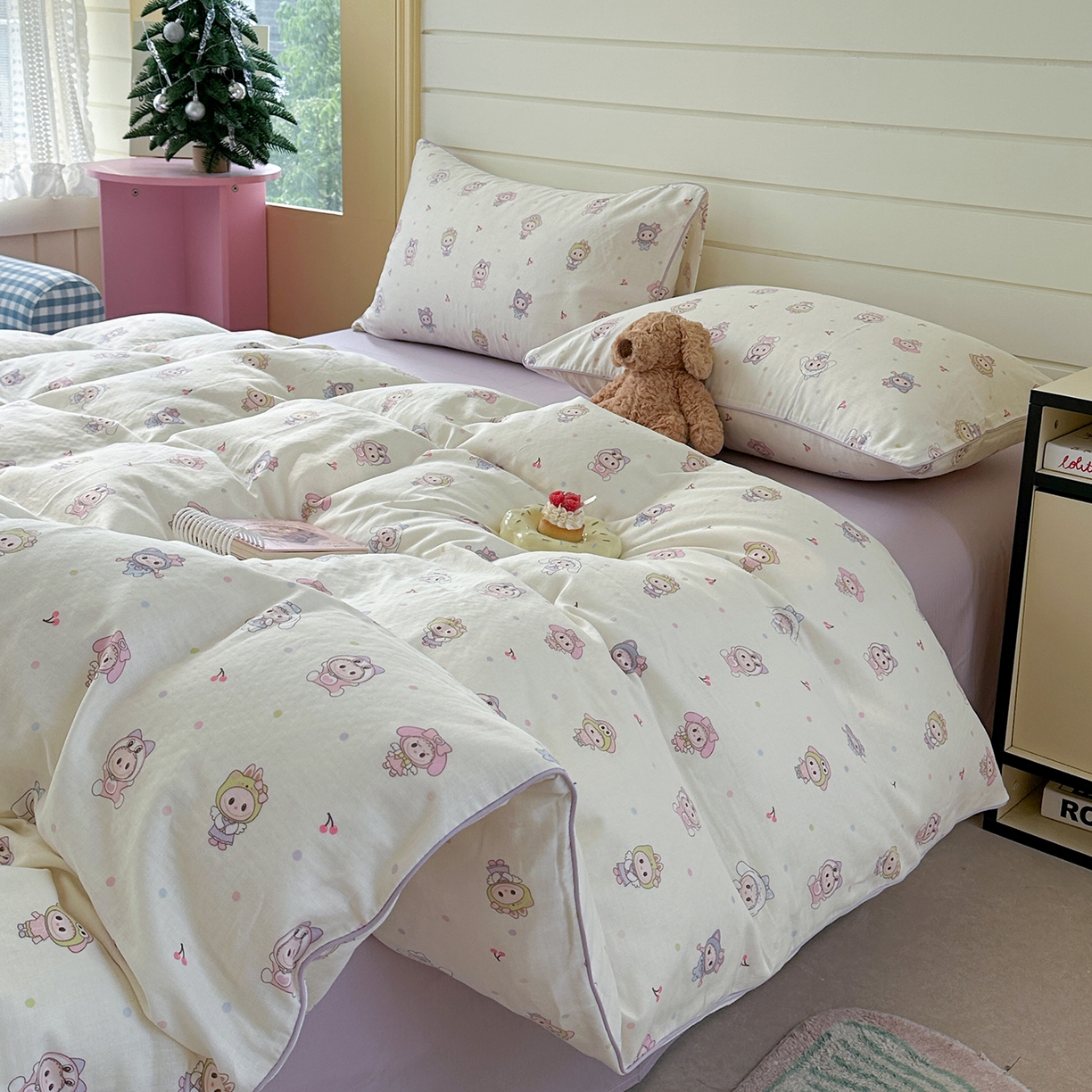 91家纺网 家纺一手货源 找家纺 麦伦家居 2025新品嵌绳款全棉双层纱四件套 嵌绳款-咘咘紫