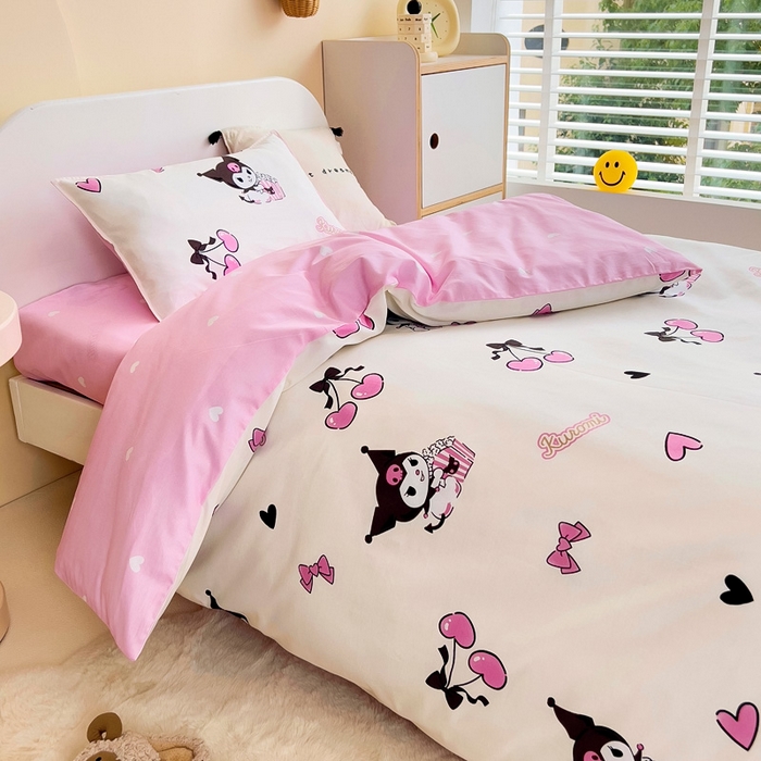 91家纺网 家纺一手货源 找家纺 吉咪兔 2025新款正版三丽鸥库洛米美乐蒂幼儿园被子三件套纯棉被褥六件套午睡樱桃库洛米