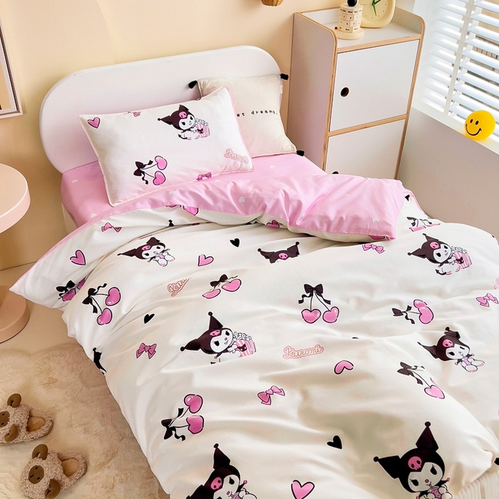 91家纺网 家纺一手货源 找家纺 吉咪兔 2025新款正版三丽鸥库洛米美乐蒂幼儿园被子三件套纯棉被褥六件套午睡樱桃库洛米