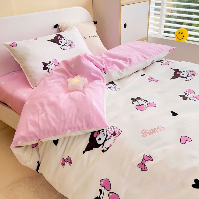 91家纺网 家纺一手货源 找家纺 吉咪兔 2025新款正版三丽鸥库洛米美乐蒂幼儿园被子三件套纯棉被褥六件套午睡樱桃库洛米