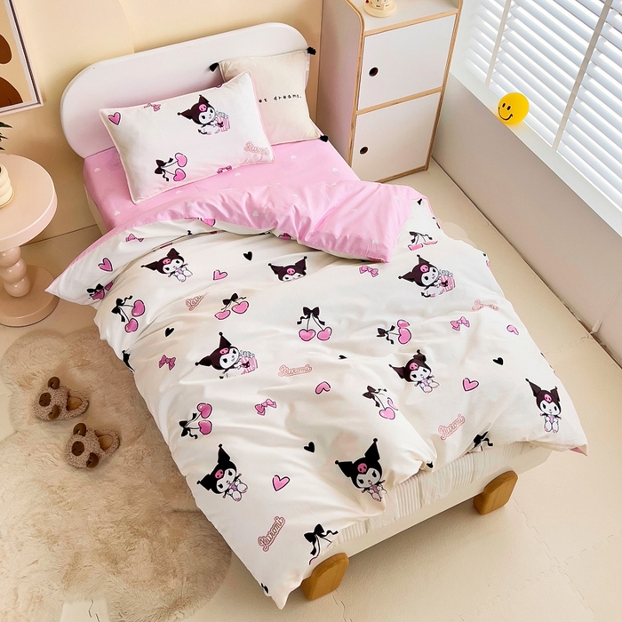 91家纺网 家纺一手货源 找家纺 吉咪兔 2025新款正版三丽鸥库洛米美乐蒂幼儿园被子三件套纯棉被褥六件套午睡樱桃库洛米