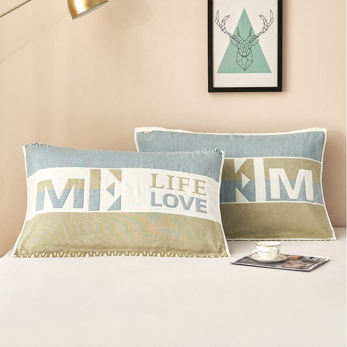 朴尔家纺-毛巾被2025新款全棉四层纱布休闲枕巾 热爱生活-绿