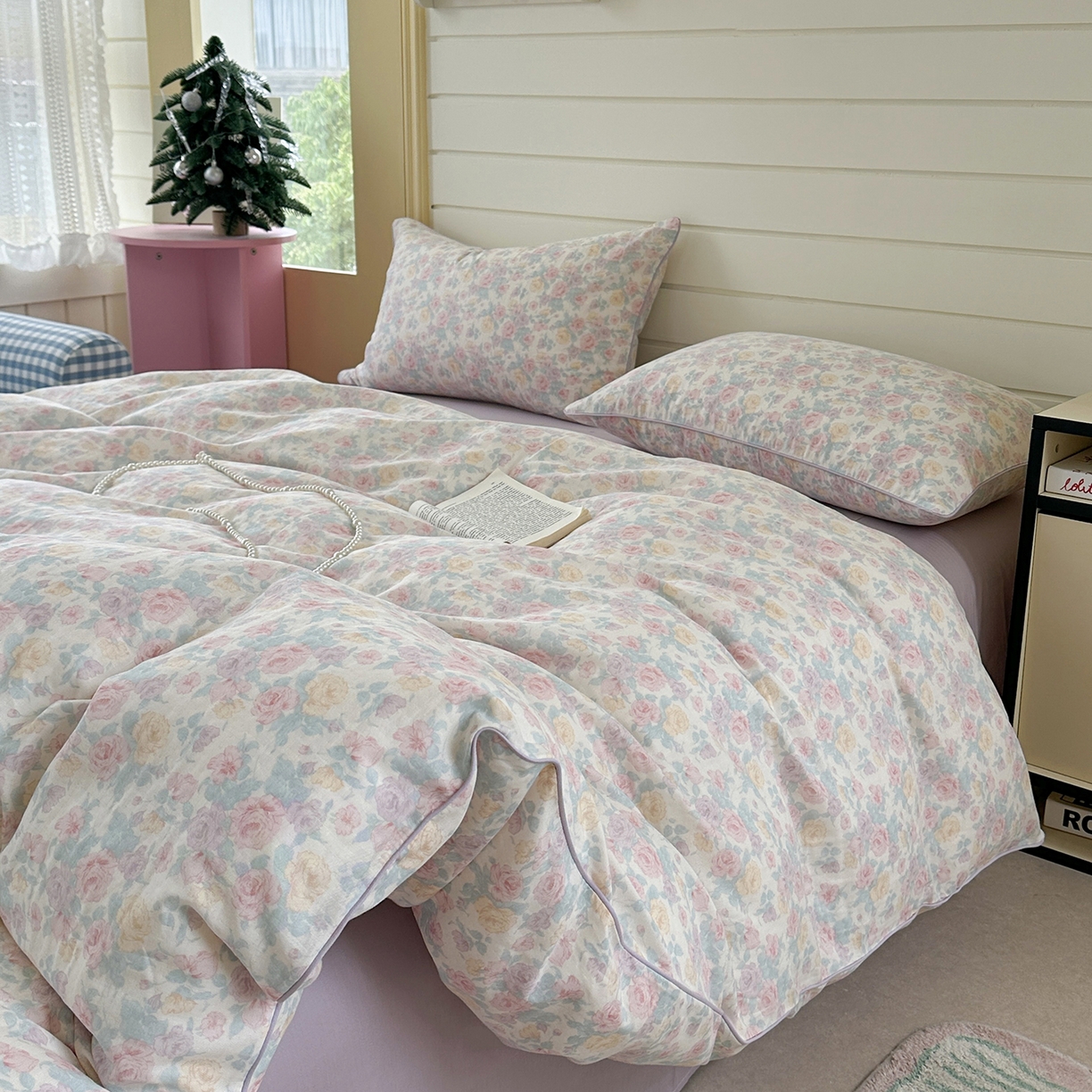 91家纺网 家纺一手货源 找家纺 麦伦家居 2025新品嵌绳款全棉双层纱四件套 嵌绳款-春意